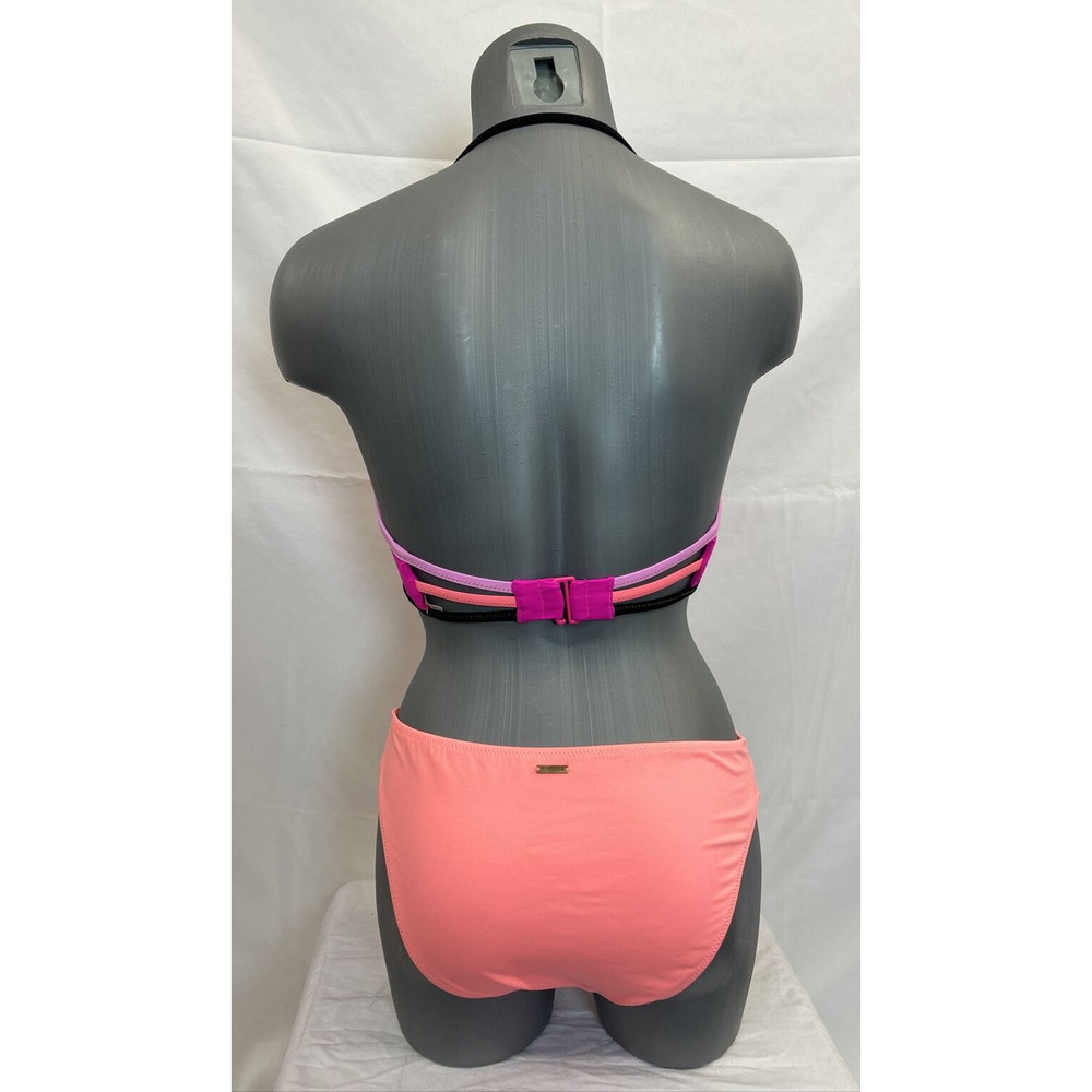 Victoria's Secret Pink/Coral/Blk Halter Top 32DD Bottoms Medium FS Bnfts Charity - Picture 3 of 14